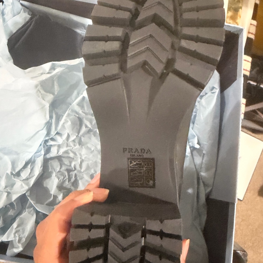Prada Black Leather Lug-Sole Chelsea Boot with Block Heel - Picture 5 of 5